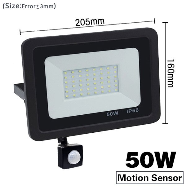 Reflector LED con Sensor de movimiento 100W 50W 30W 20W 10W foco de luz Led de inundación al aire libre 220V IP66 lámpara de pared al aire libre Luz de inundación: Motion Sensor 50W