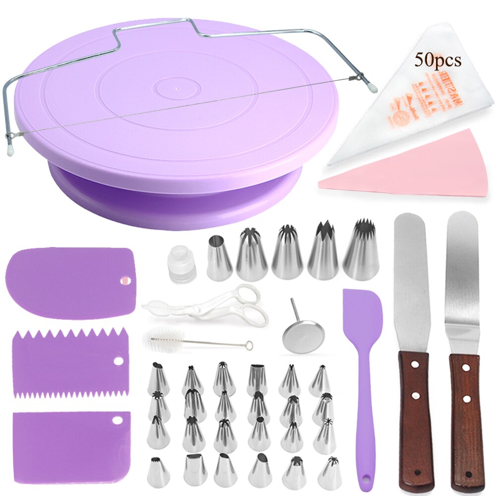 DIY Cake Decorating Bakery Tools Kit Cake Turntable Nozzle Set Pastry Tube Fondant Tool Kitchen Dessert Baking Supplies: Set4
