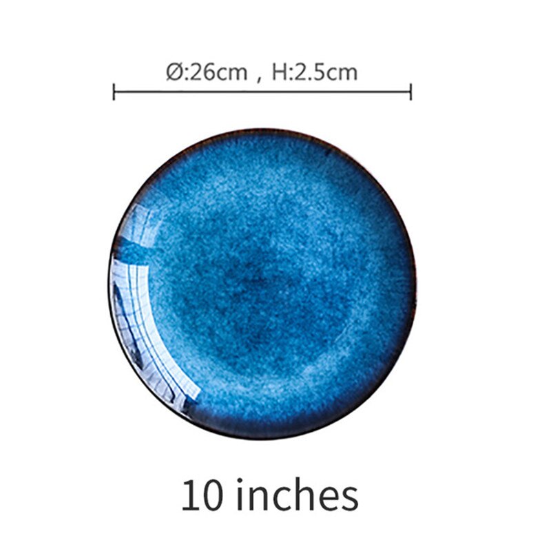 Ceramic Western Style Blue Round Flat Tray Food Steak Dinner Plate Tableware Consumer and Commercial Plate Restaurant Plate