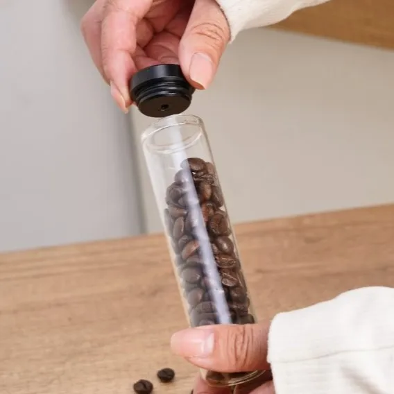 Almacenamiento de válvula unidireccional / tubo / bodega / vial / bóveda de granos de café de dosificación única: Negro