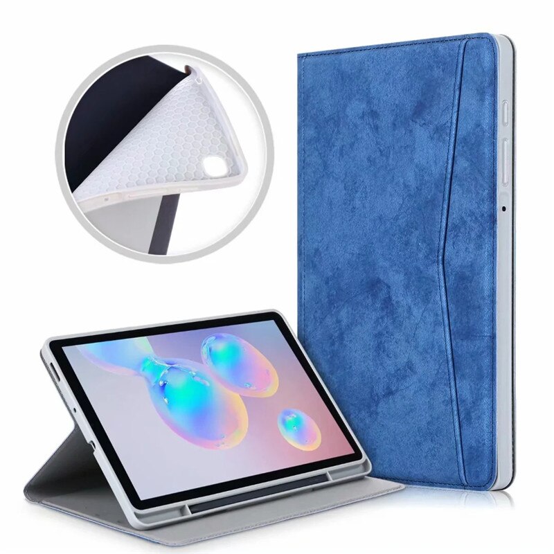 Tablet Case with Pencil Holder for Galaxy Tab S6 Lite 10.4" SM-P610 P615 Capa Smart Leather Auto Sleep/Wake Funda with: P610-DarkBlue