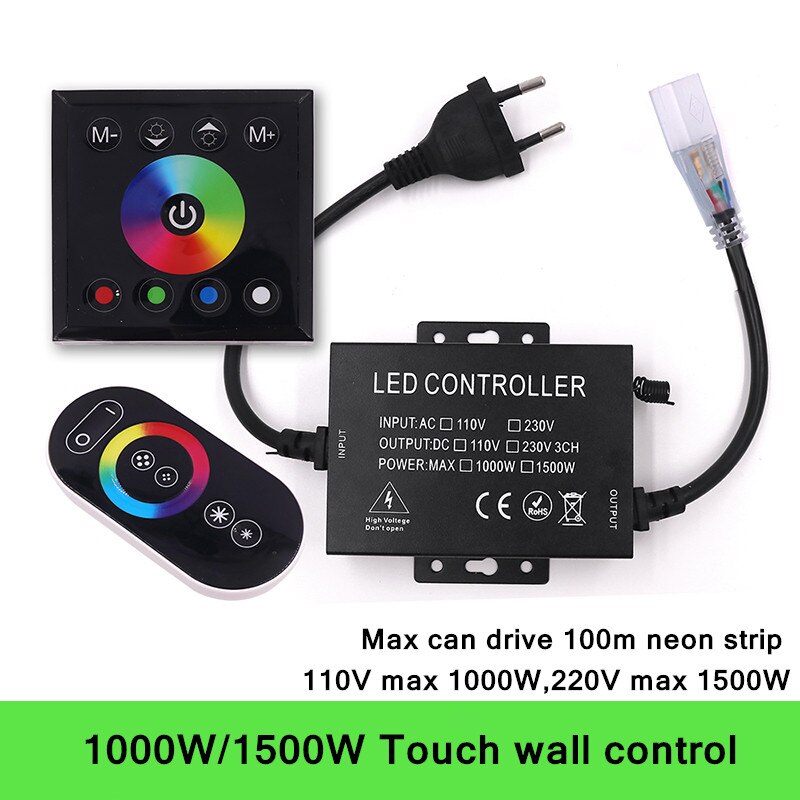 Regulador de intensidad con Bluetooth para música, controlador WIFI de 110V, 220V, 750 V, 1500W, para luz de 5050 Tira de LED RGB de neón, aplicación para IOS/Android: Touch wall 1500W / 220V UK plug