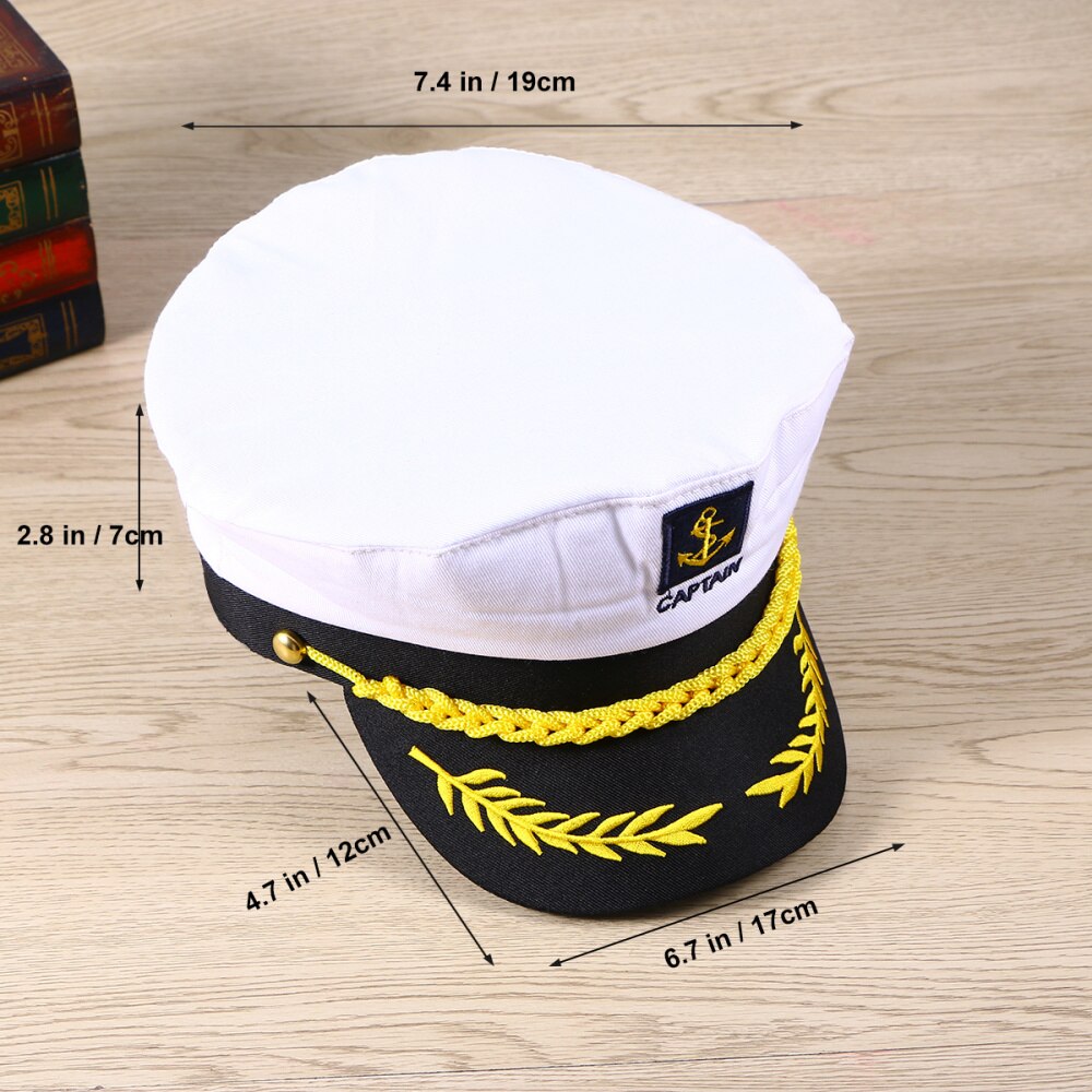 Adult Yacht Boat Ship Sailor Captain Costume Hat Cap Navy Marine Admiral (White)