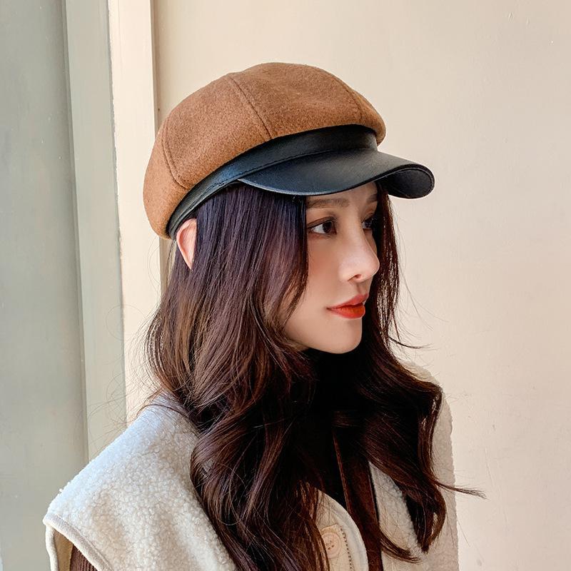 COKK Octagonal Hat Women's Winter Autumn Leather Brim Beret Women Retro British Painter Cap Hats For Women's Cap Gorros