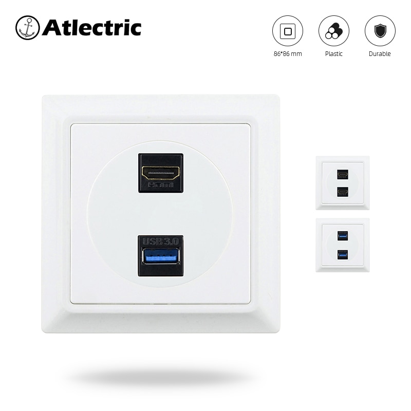 Atlectric dual hdmi hd tv usb dataliitin hdmi & usb data portti television seinäpistorasia pc retro paneeli pistorasia 86 tyyppi