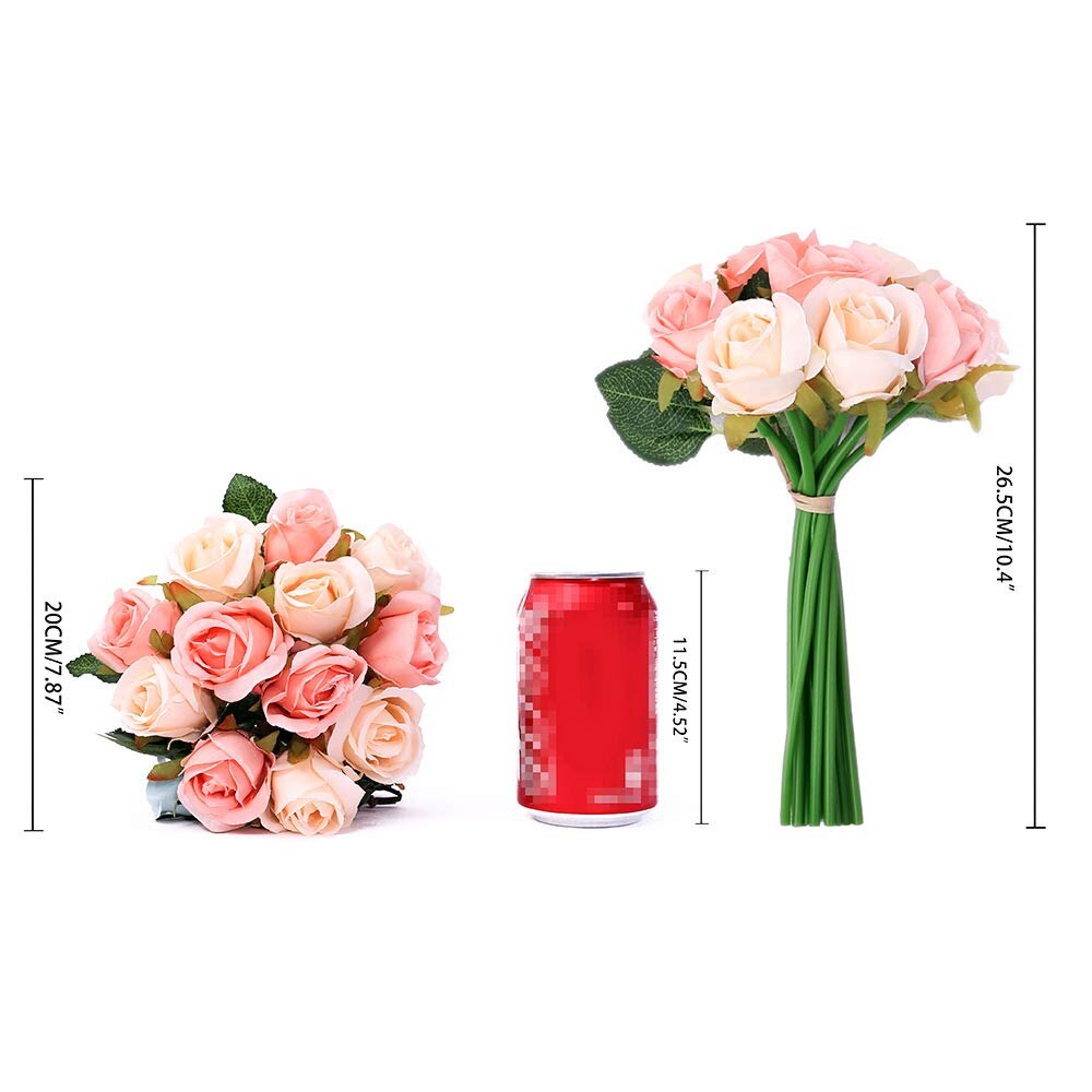 12Pcs Artificial Flowers Rose, Silk Roses Bridal Wedding 1 Bouquet Decoration Home Office Party Decor Arrangements