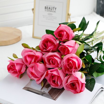 10 pc/ set 50 cm champagne ros blommor bunt röda rosor konstgjord blombukett bröllop bord dekor heminredning: Ros röd 1
