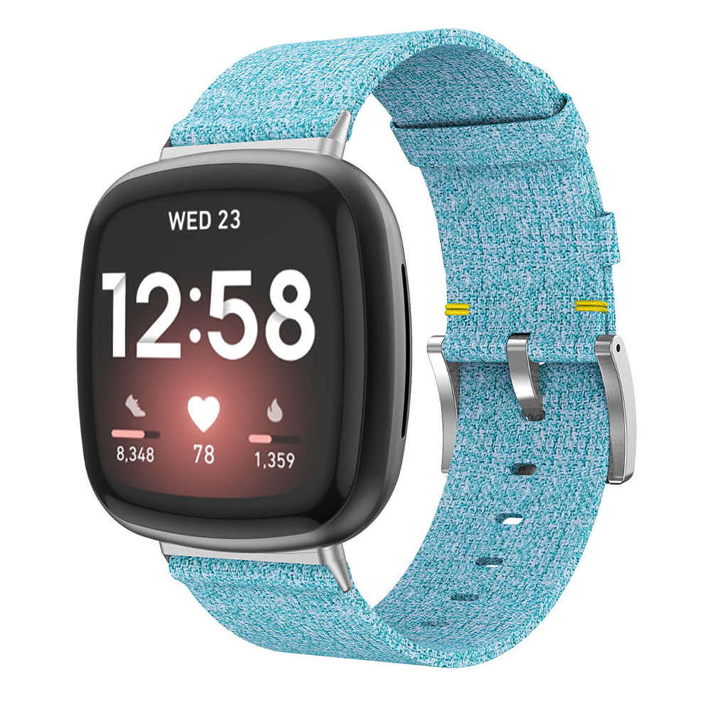 Denim nylon smart urrem til fitbit versa 3 /  sense smartwatch armbånd armbånd udskiftning urrem band armbånd bælte