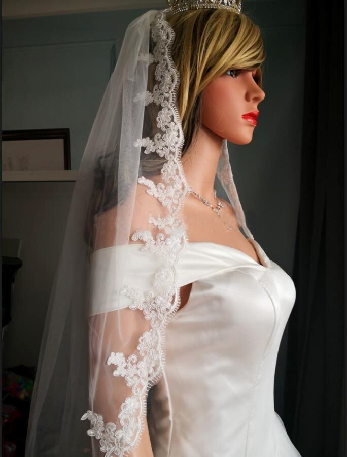 court voile de mariée ivoire Tulle dentelle bord femmes voile de mariage avec peigne une couche 100 CM