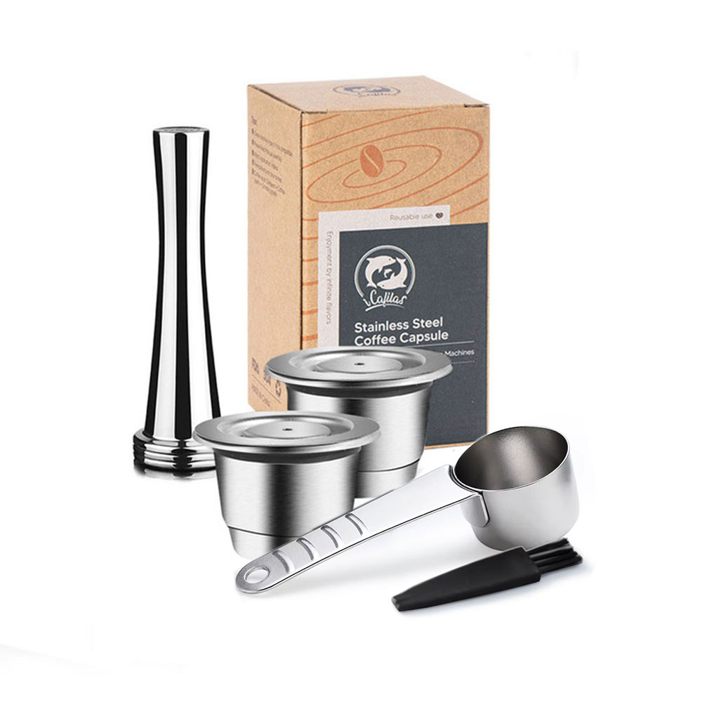 Wiederverwendbare Edelstahlkapsel für Nespresso passen Essenza Mini Inissia Elf Mahcine Espresso nachfüllbare Kaffeepads mit Gummis: L / Elfenbein