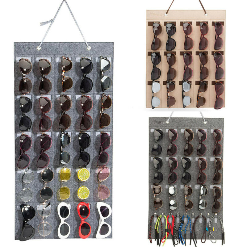 Gaveteiro organizador para óculos, porta-óculos de feltro com 15/25 espaços, para pendurar, armazenar óculos de sol, bolso para parede