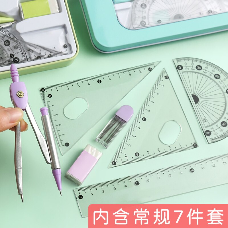 Compass ruler set for students to draw with multi-functional ruler ruler triangle plate metal sub gauge can clip pen to replace