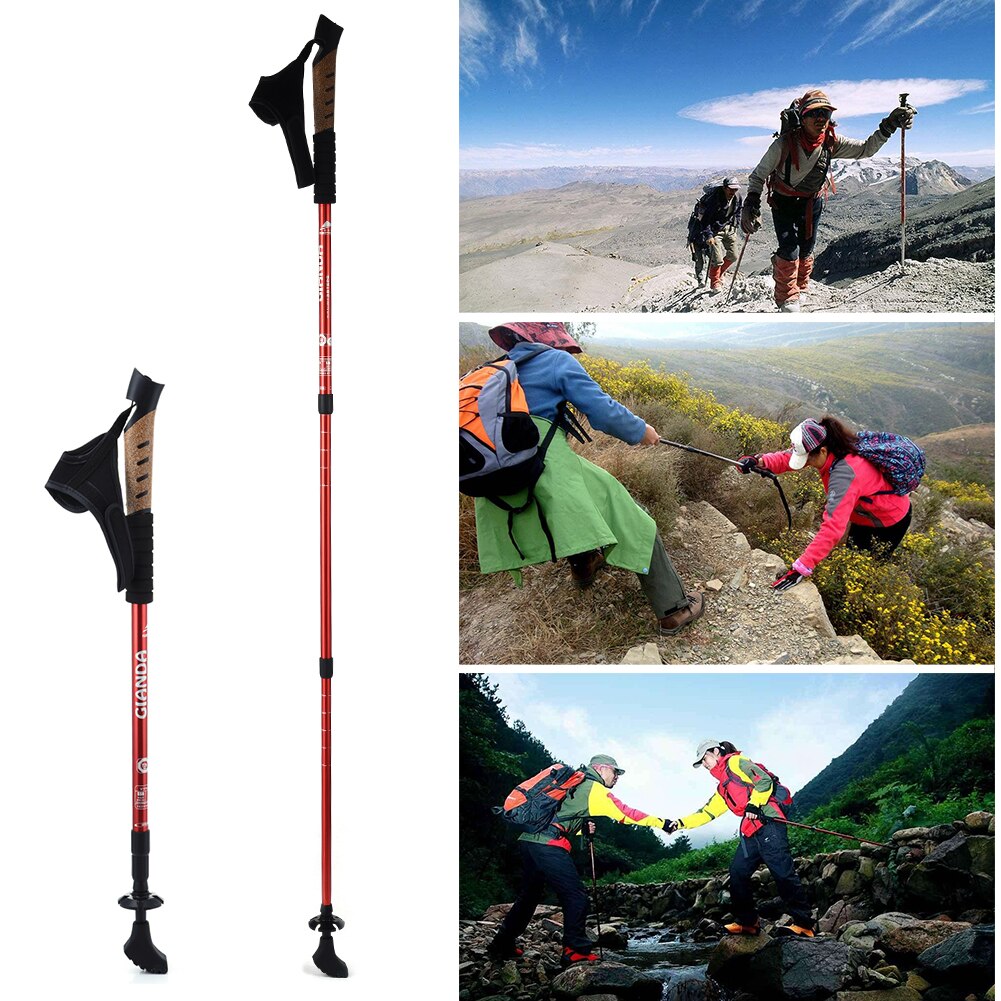 Alpenstock Aluminum Alloy 3 Joints Trekking Poles Aluminum Nordic Walking Sticks Telecopic Retractable Camping Mountain Climbing