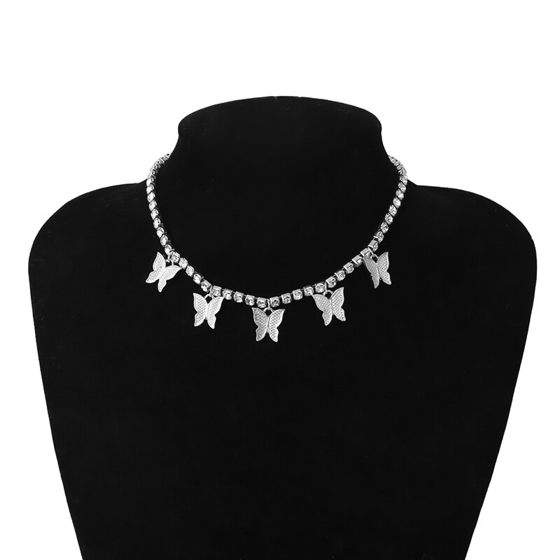 Joyería De Moda Para Mujer De Lateefah, Colgante De Mariposa, Kraag De Mujer Con Estrás Brillante, colgante De Cristal,: Silver Plated