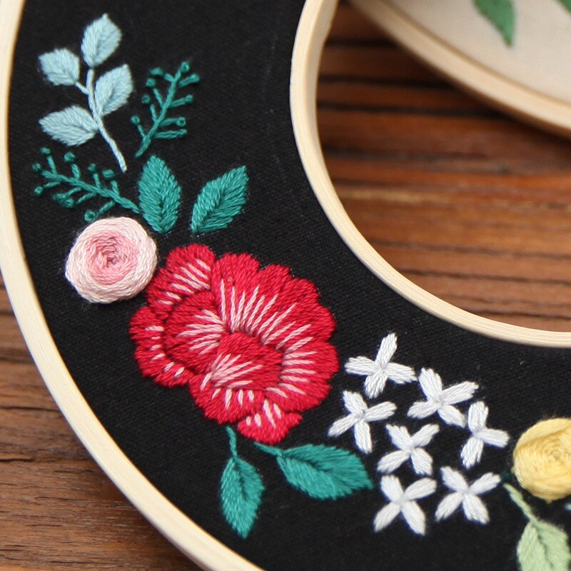 Kit de bordado con de flores, bordado con aro de bambú hecho a mano, punto de cruz, pintura creativa, costura artesanal, decoración del hogar