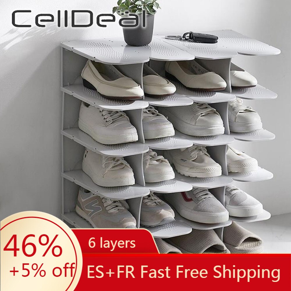 CellDeal 6 Layers Stackable Shoe Organizer DIY Assembly Shoe Shelf Shoe Rack Stand Space Saving Shoe Hanger Shoe Box Cabinet