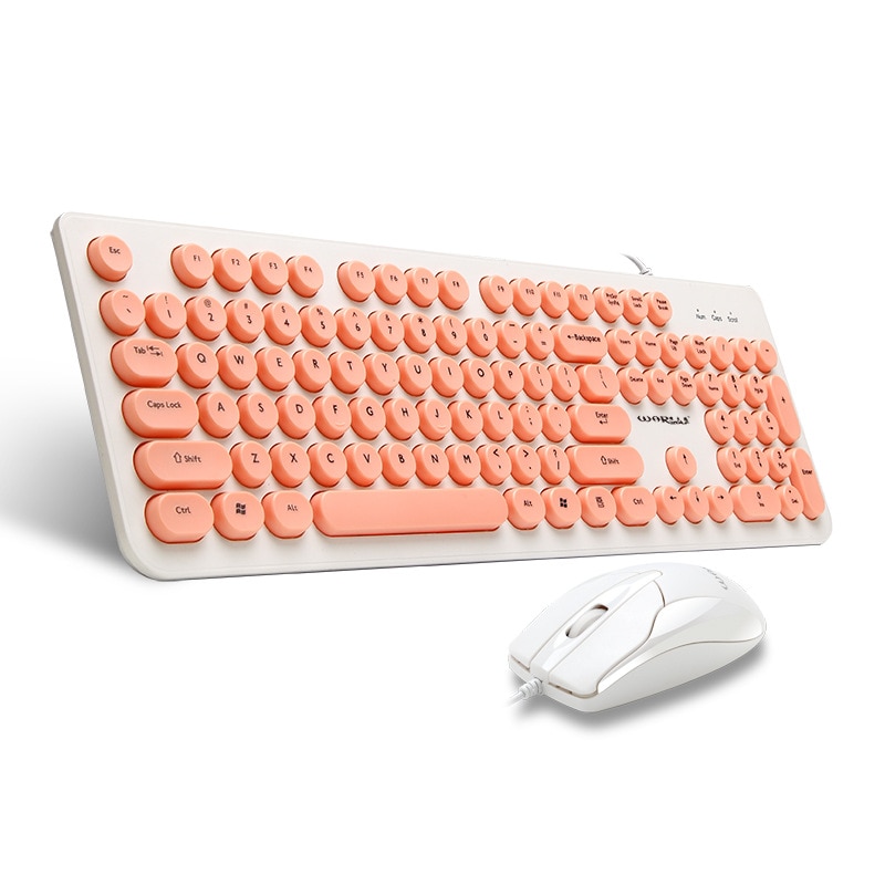 Punk Round Key Slim Multimedia USB Wired External Keyboard + Mouse Combo for Notebook Laptop / PC Wired keyboard and Mouse