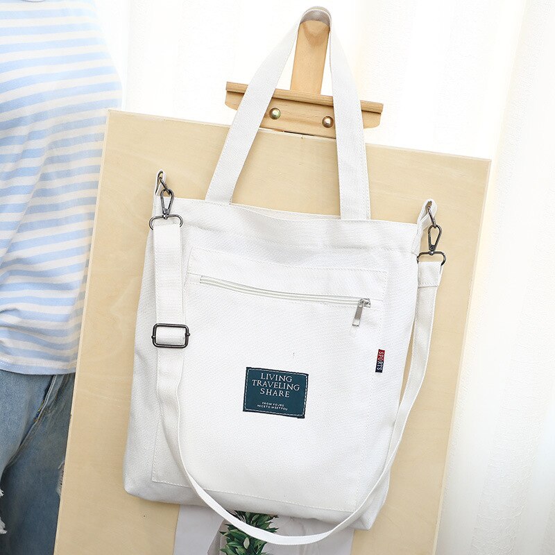 Sac à épaule toile souple pour femmes, sacoche à lettre souple pour étudiantes, sacs d'école pour filles,: WHITE