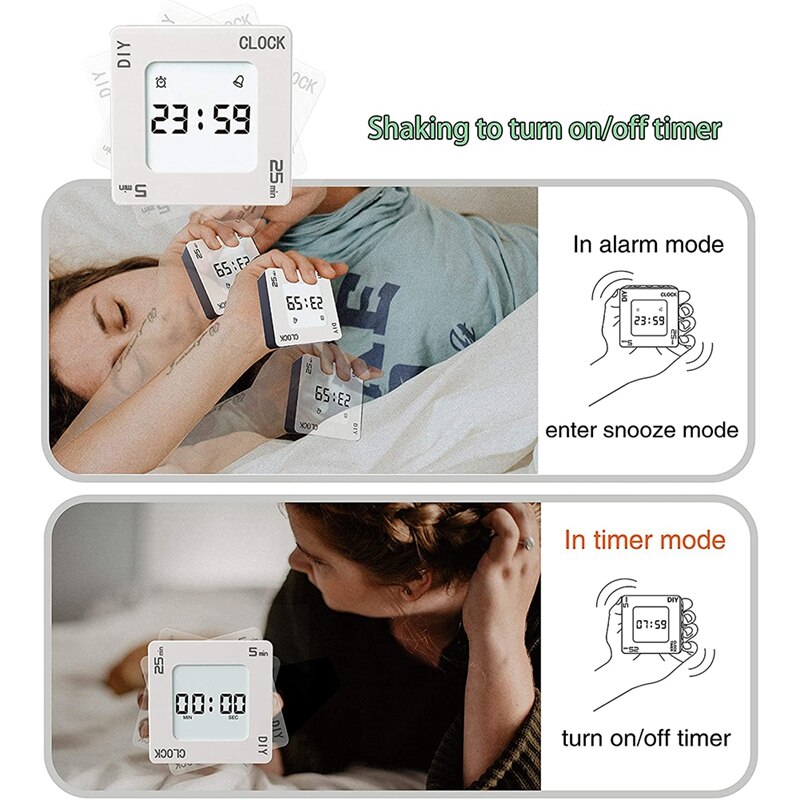 Home &amp; Office Timer With Clock, 5 &amp; 25 And DIY Minute Preset Flip/Rotating Shaking Countdown Timer, Alarm Clock