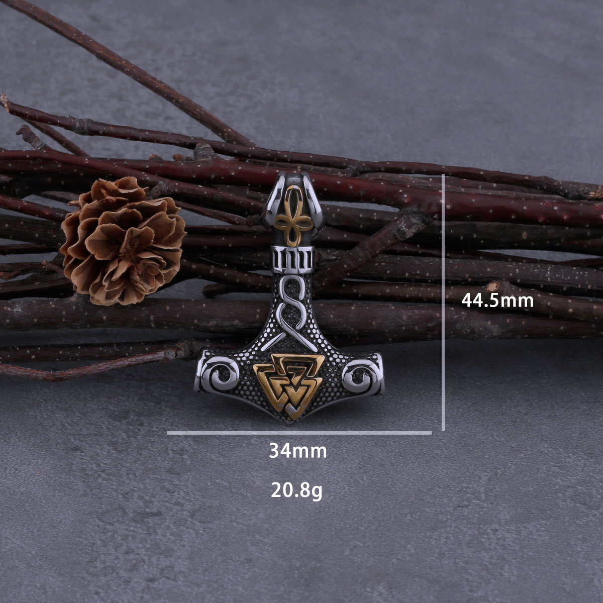 Stainless Steel Viking Mjolnir Quake and Odin Rune Necklace Men's Vintage Charm Vintage Pendant Viking Jewelry: green