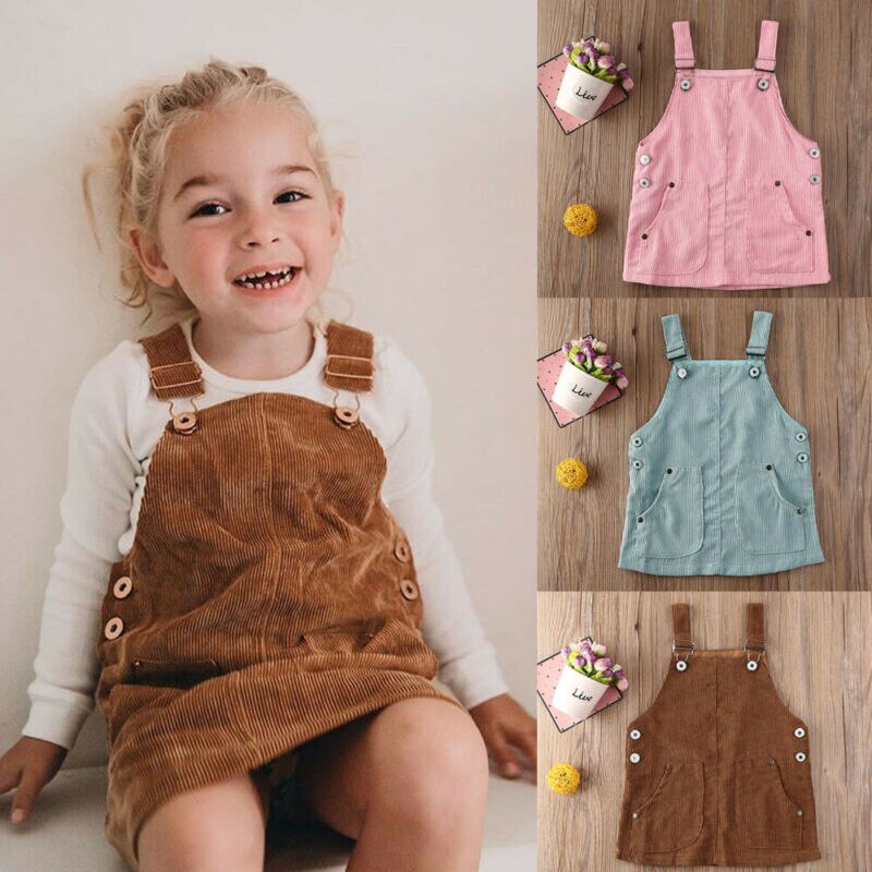 Sommar toddler barn baby girl mini retro klänning solid rem klänning hängslen kjol söt overall
