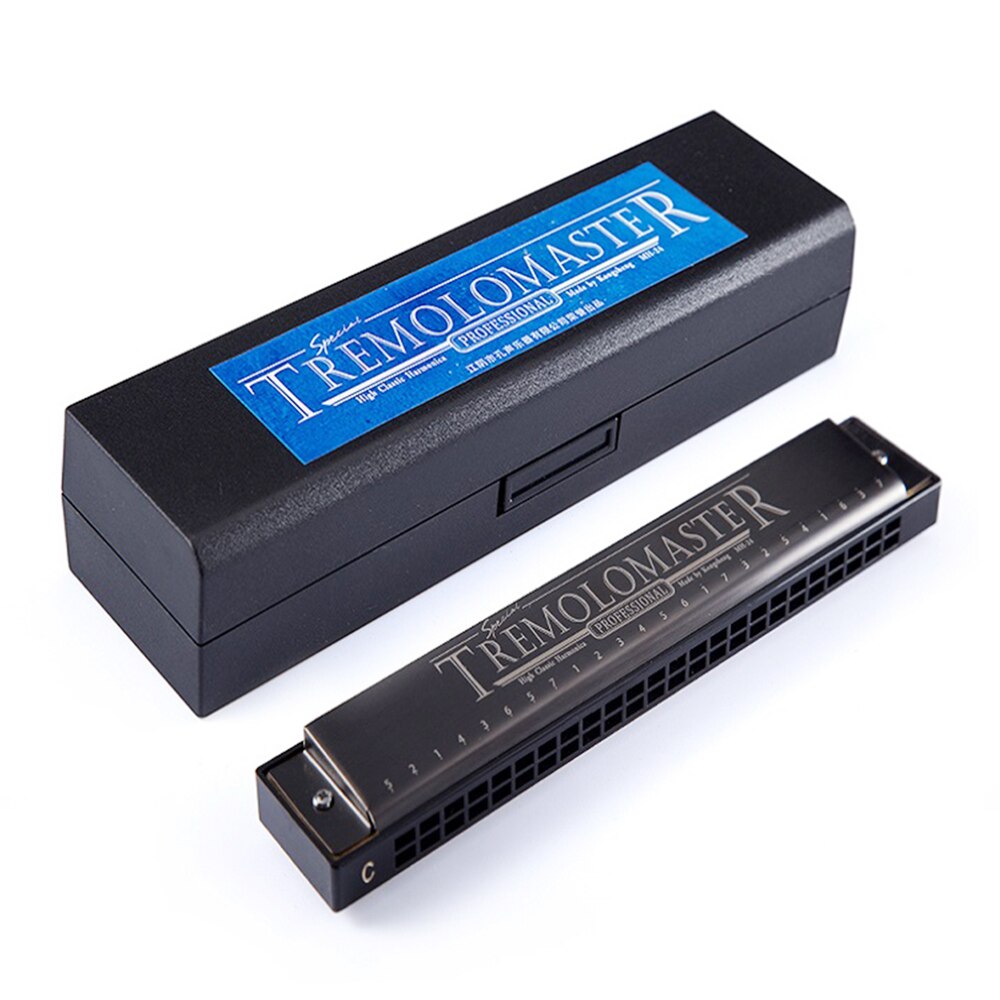 C-ton schwarze mundharmonika mit 24 löchern, tremolo-funktion, stilvoll für anfänger, schüler, kinder und erwachsene: Default Title