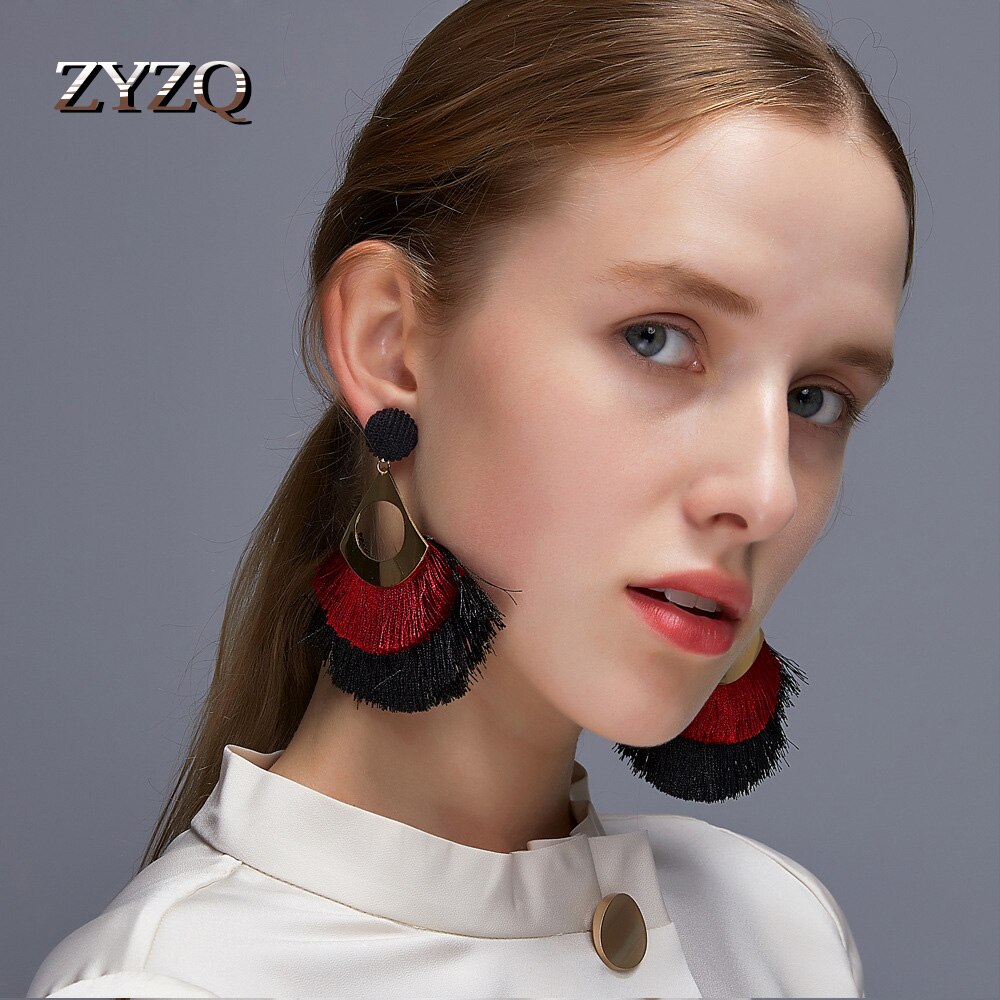 ZYZQ Böhmischen Lange Quaste Ohrringe für Frauen Jahrgang Runde überbacken Boho Metall Zwei-Farbe Ohrringe Schmuck