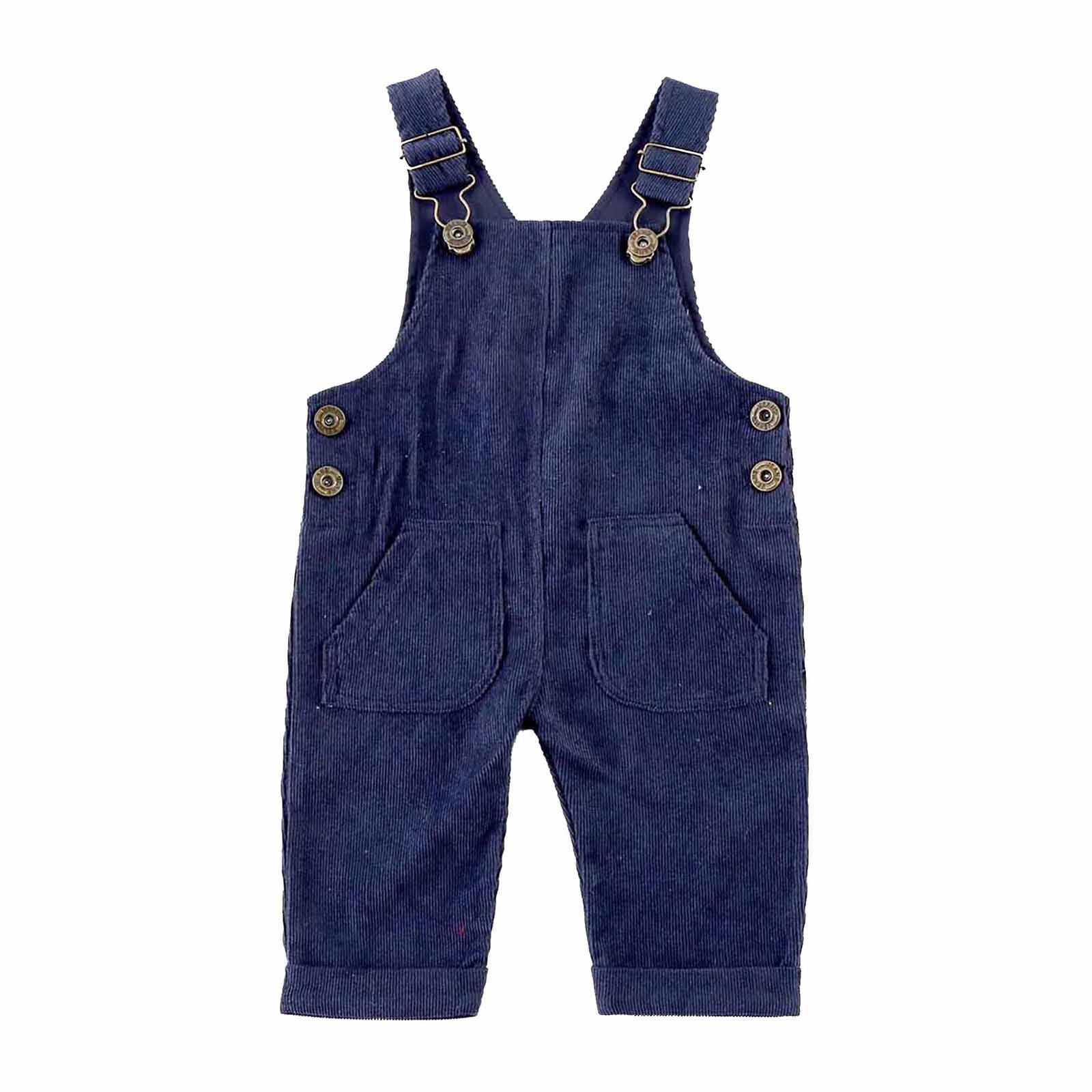 Peto Vintage liso para niños y niñas, pantalones con tirantes informales de PANA con botones de Metal, prendas de vestir 9M-3T: Navy Blue / 18 meses