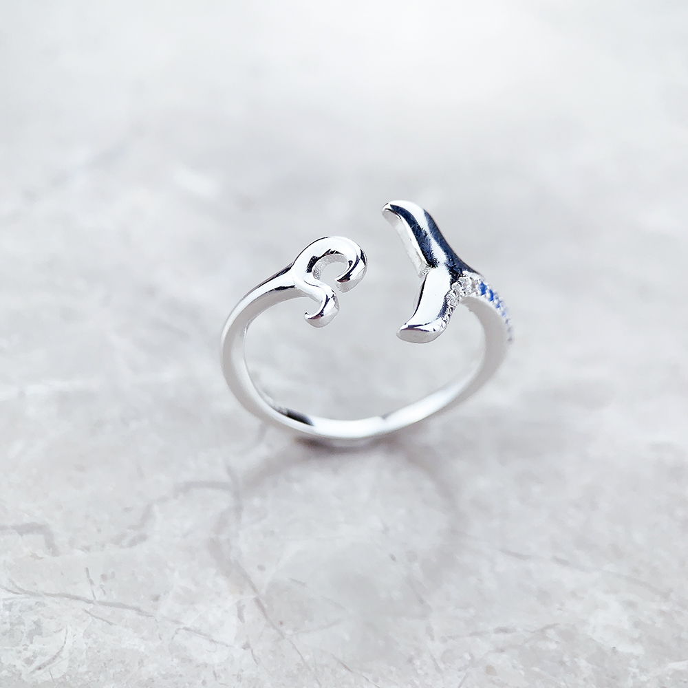 Anello coda pinna e onda con pietre blu nuovissimo alla moda gioielleria raffinata solido 925 Strerling argento regalo fortunato per le donne