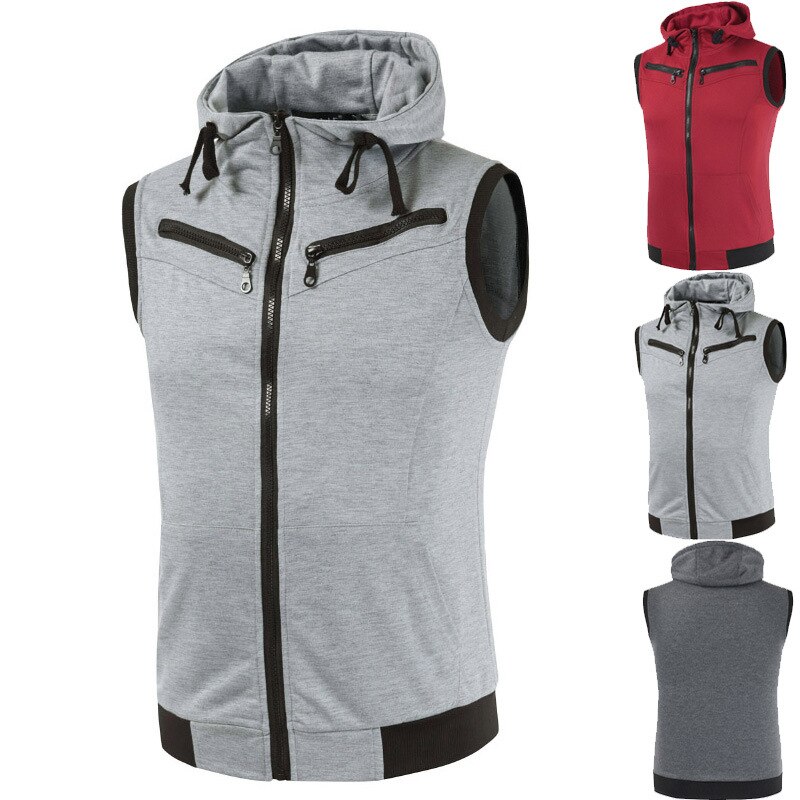 gilet hommes solide pulls à capuche sans manches Cardigans veste automne printemps Zipper poches hommes gilet décontracté gilet hauts