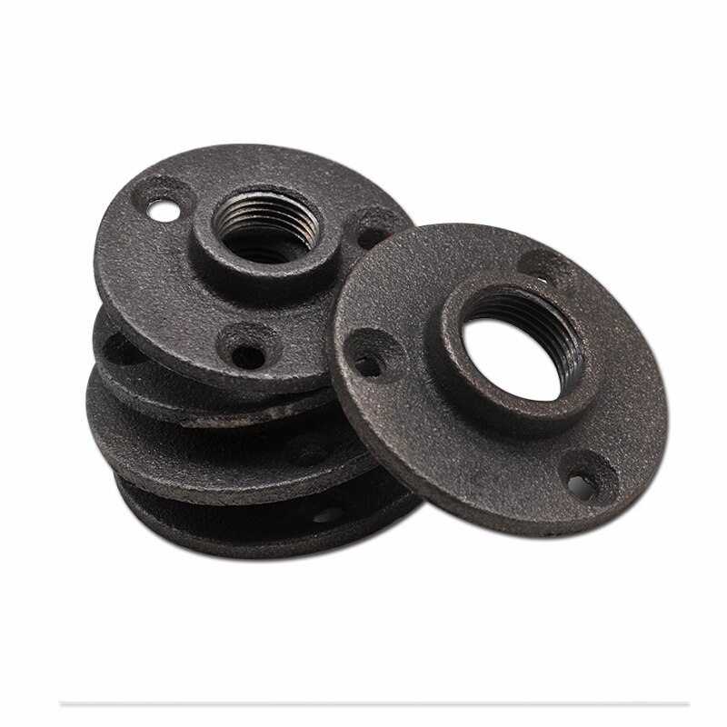 Accesorios de tubería de hierro fundido, reborde de pared/suelo de hierro maleable, negro decorativo, BSP, agujero roscado, 1/2 &quot;, 3/4&quot;, 1 ud.