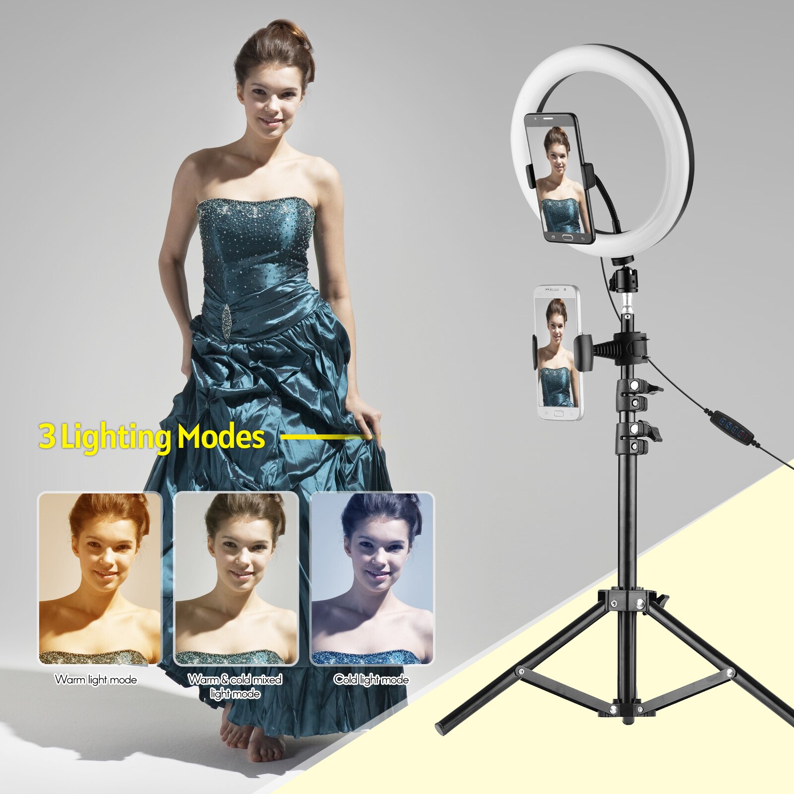 10 Inch LED Ring Light 3 Lighting Modes 10 Levels Brightness USB Powered for Live Video Recording Selfie Makeup LED Ring Light