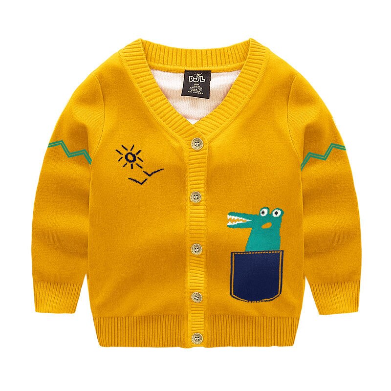 Enfants printemps vêtements coton pull nouveaux enfants bébé enfants fille garçon tricoté pull Cardigan hauts tenue coloré pull: Jaune / 2T