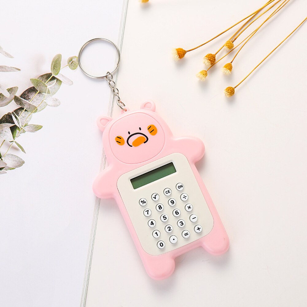 Portable Cute Cartoon Calculator Mini Bear Calculator 8 Digits Display with Keychain Button Battery Pocket Size Calculator