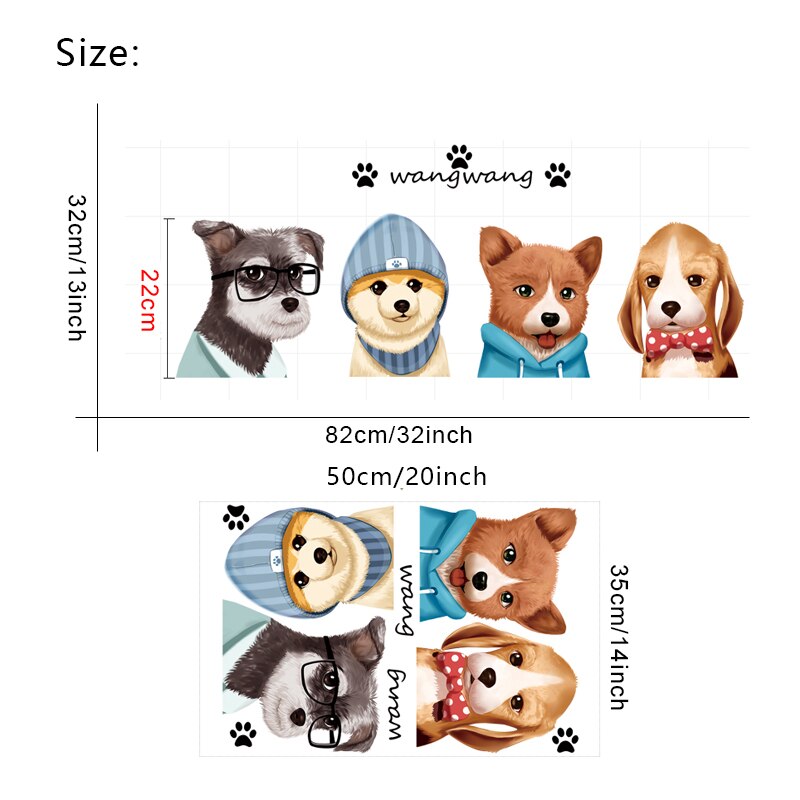 Cartoon Puppy Dog Wall Stickers for Bedroom Kids Girls room Nursery Stickers Eco-Friendly Removable Vinyl Wall Decals Home Decor