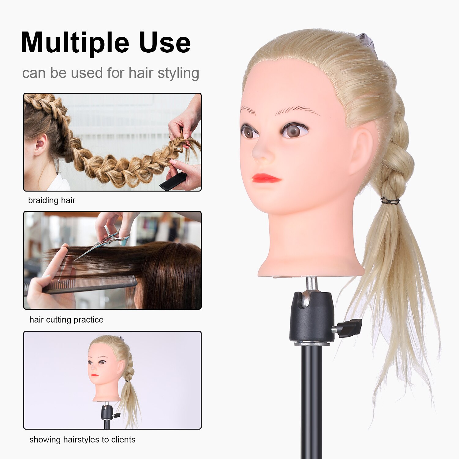 Tripod Stand Heavy Duty Manikin Head Wig Stand with Cloth Storage Bag Cosmetology Hairdressing Training Mannequin Head Stand
