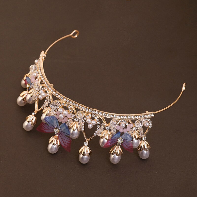Kongelig perle rhinestone tiara uten kam for pegeant prinsessekrone