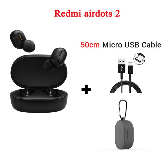 Originale auricolari di trasporto-libero Xiaomi Redmi Airdots 2 senza fili di bluetooth 5.0 auricolari AI controllo Xiaomi Redmi Airdots 2: grey case  cable