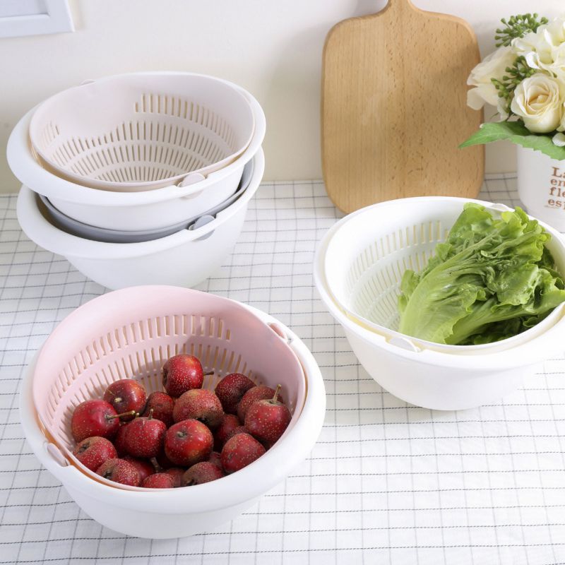 Kitchen Fruit Storage Basket Multi-Function Double-Layer Fruit Basket Vegetable Cleaning Drain Basket Kitchen Storage