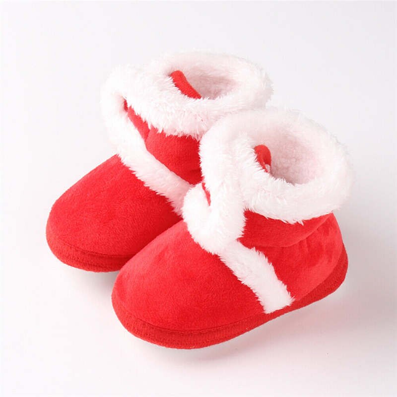 Newborn Baby Girl Toddler Winter Warm Fur Snow Boots Soft Sole Crib Shoes Booties Anti-slip Prewalker 0-18M: Red / 13-18 Months