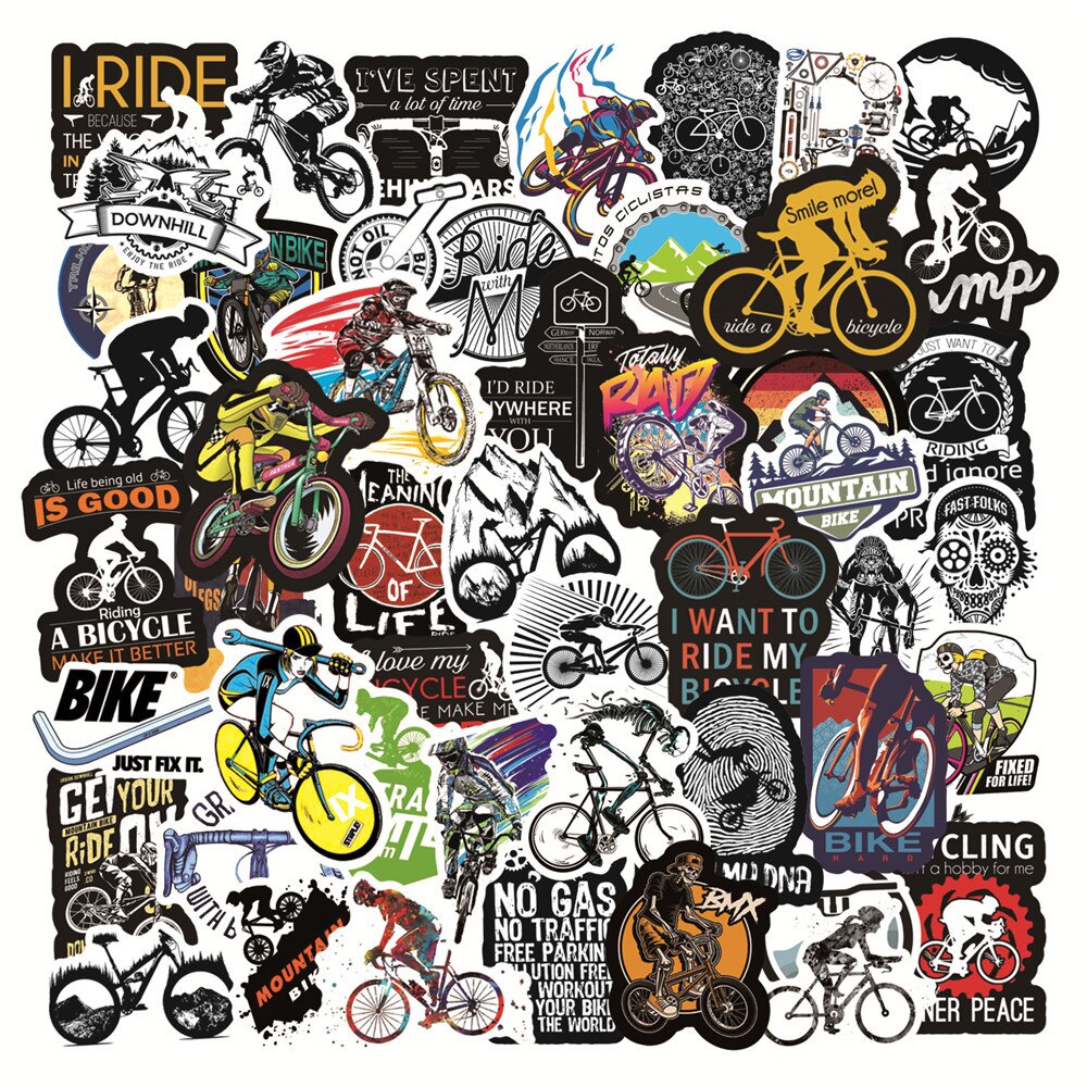 50 Pcs Mountain Bike Stickers|road Bike Waterproof Vinyl Stickers for Bike Water Bottles Laptop Bicycle Waterproof Decals: cycle