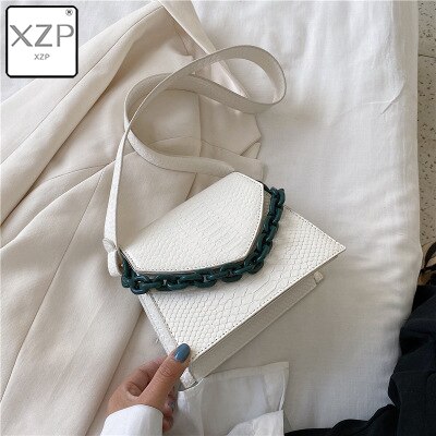 XZP Small Square Bag for Woman Paisley Portable Wild Shoulder Bag Messenger Handbag Crocodile Leather Purse Sac A Main: White