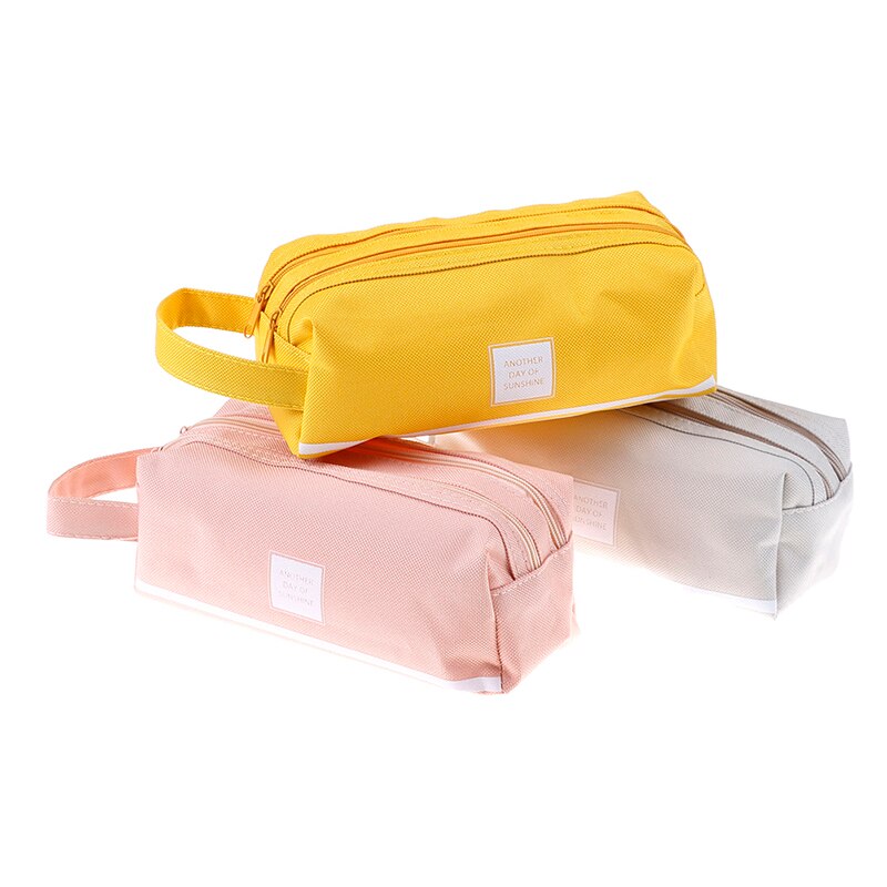 Estuche de lápices grande con doble cremallera, estuche escolar Kawaii, caja de bolígrafos grande