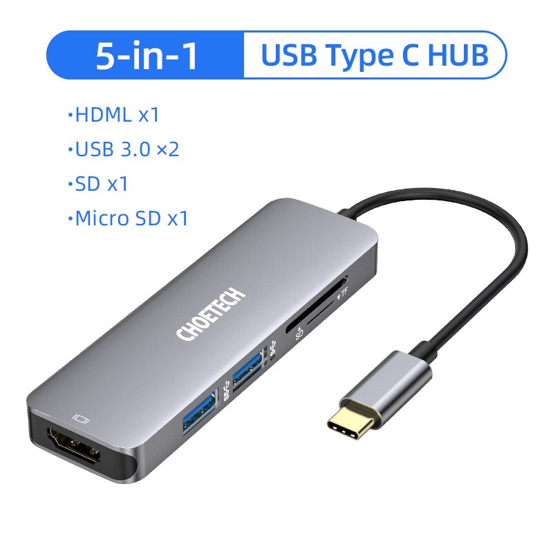CHOETECH USB HUB C HUB to Multi USB 3.0 HDMI RJ45 Adapter SD Reader for MacBook Pro USB-C Type C 3.0 Splitter 2 Port USB C HUB