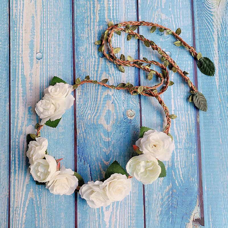 Accessoires de mariage ceinture fleurs tissées à la main ceinture pour enfants fleur rose ceinture de mariée double usage ceinture de mariage bandeau: Ivoire