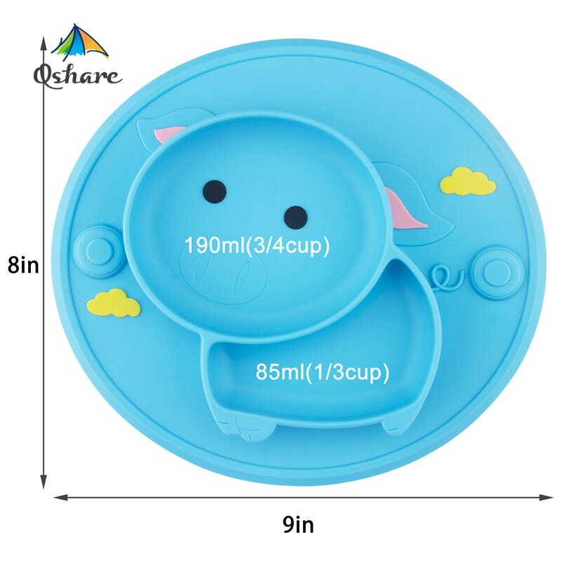 Qshare Baby Feeding Learning Bowl Cute Pig Silicone Suction Plate Placemat Kids Feeding Dinnerware Baby Food Dishes Pratos