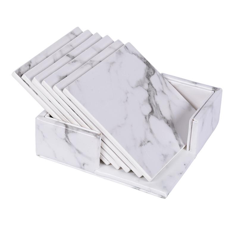 Kopp matta pu läder marmor underlägg dryck kaffe kopp matta teunderlägg matbord bordstabletter bord svart vit chic dekoration 6 st