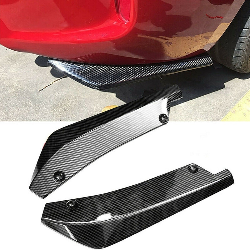 2X Car Auto fibra de carbono trasero parachoques labio difusor divisor Canard Protector parte superior