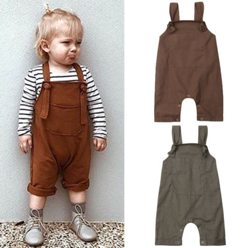 Pasgeboren Baby Baby Meisje Jongen Effen Bib Broek Overalls Romper Outfits Kleding