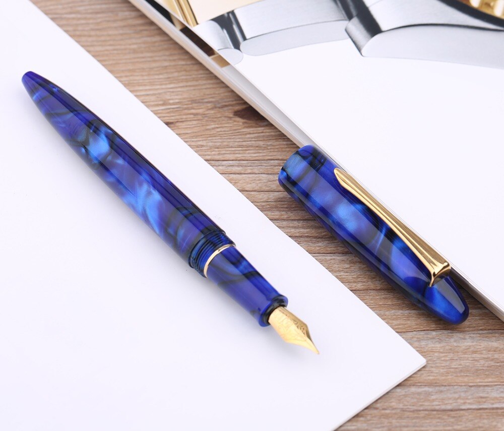 Moonman M100 Acrylic Resin Fountain Pen Schmidt Converter and Fine Nib 0.5mm Ink Pen Gold Trim Writing Pen
